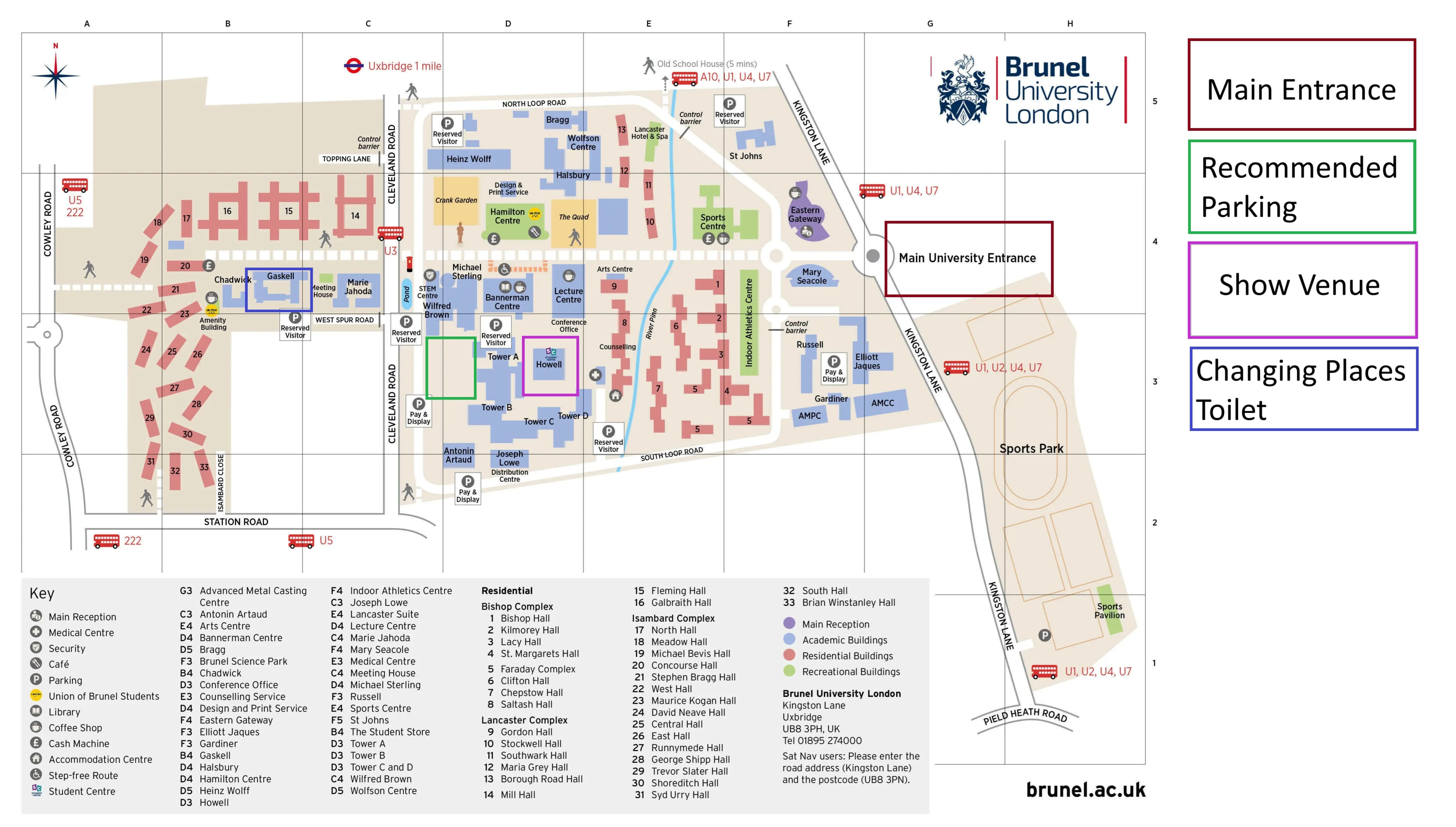 A campus site map with areas highlighted.